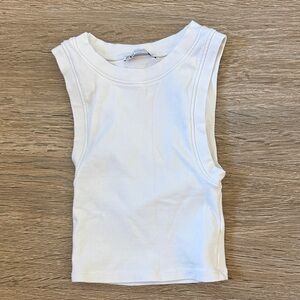 ZARA / High Neck Fitted Ribbed White Crop Top